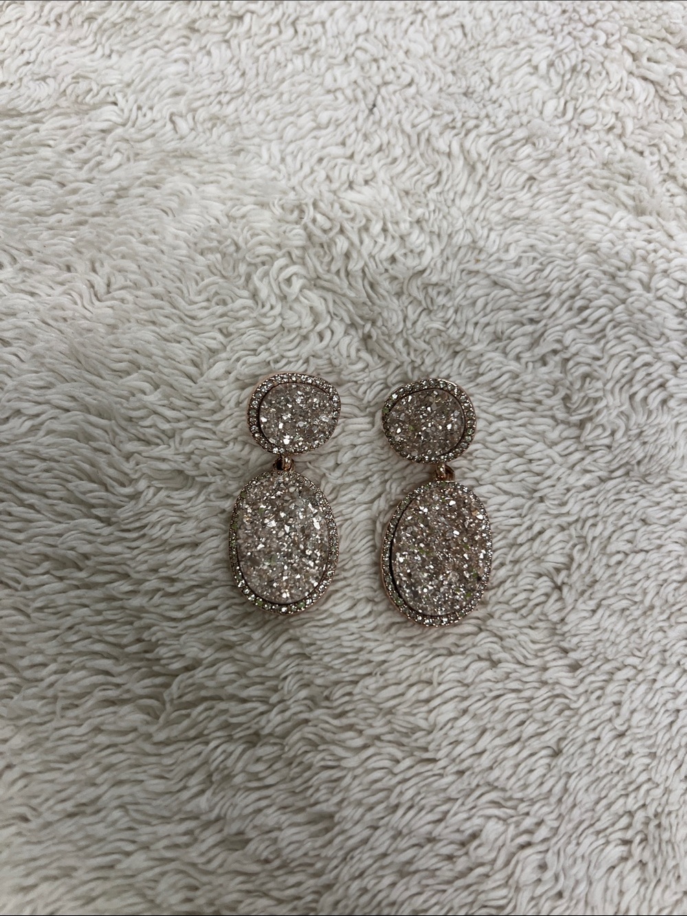 Sparkling Rose Gold Oval Drop Earrings - Elegant Women's Jewelry